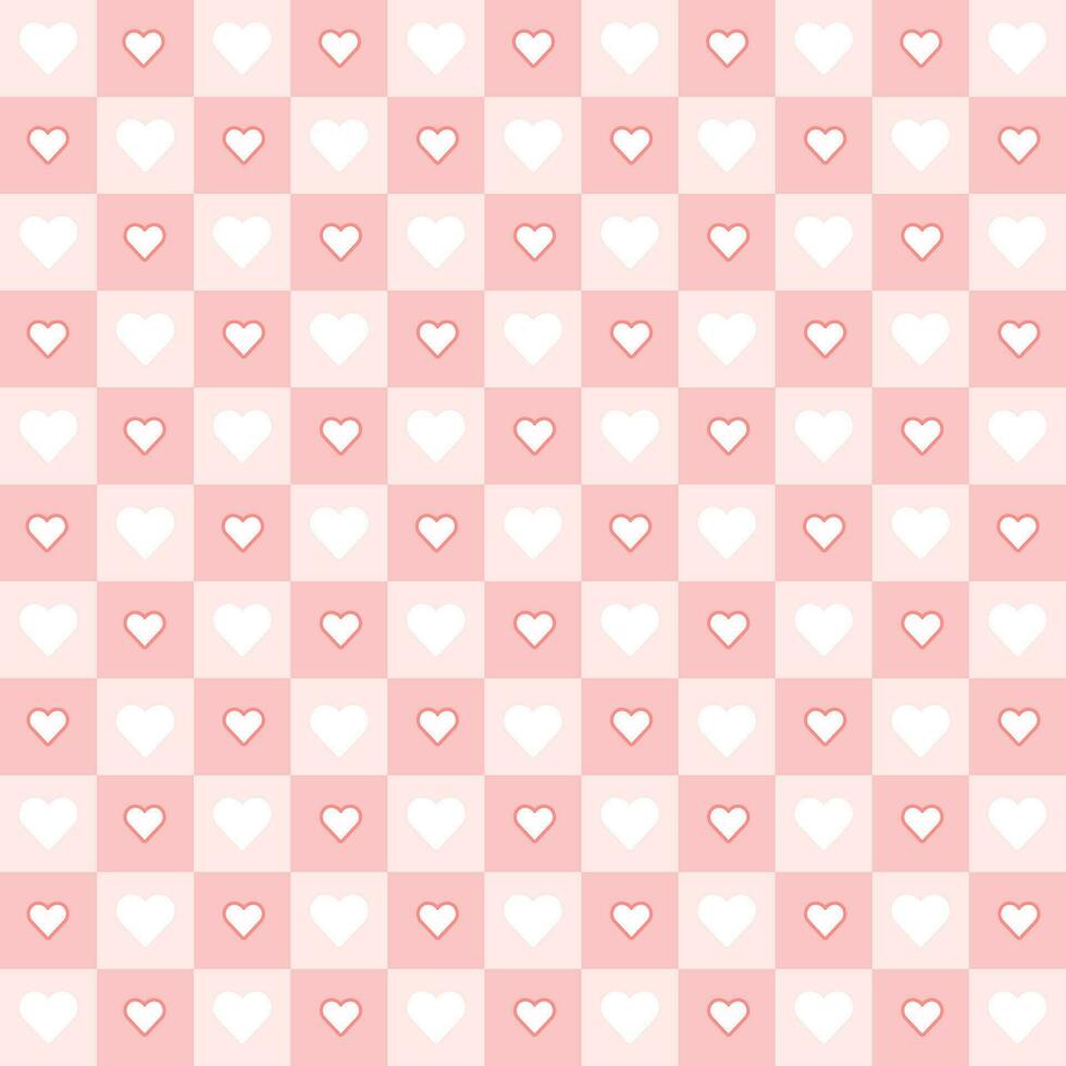 hjärtans dag godis hjärtan och rosa röd vit tartan pläd vektor mönster. hjärta kolla upp design sömlös mönster. illustration vektor 10 eps.