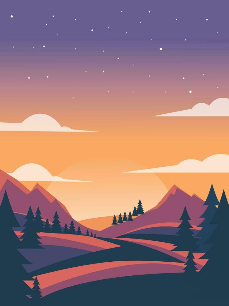 berg skog bakgrund landskap landskap illustration natt himmel vektor