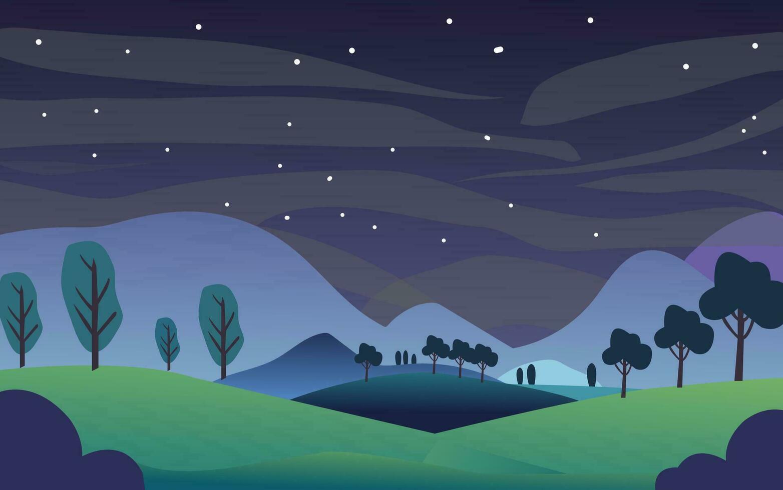 Berg Wald Hintergrund Landschaft Landschaft Illustration Nacht Himmel vektor