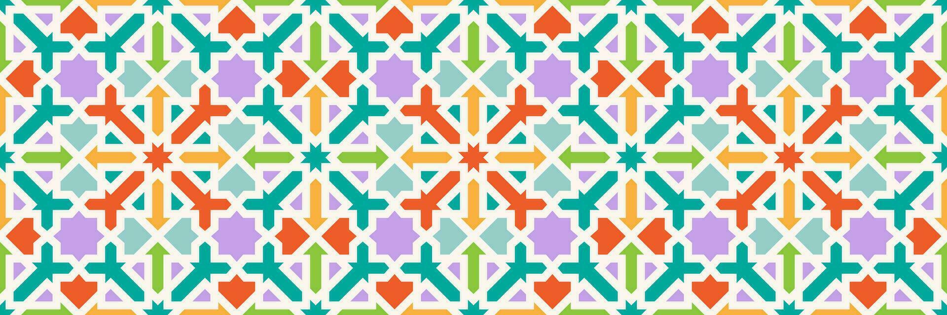 traditionell islamisch geometrisch Muster. Hintergrund Textur zum Gruß Design Ramadan kareem bunt Detail von Mosaik. gemustert Stein Linderung im Arabisch architektonisch Stil. Vektor eben Illustration.