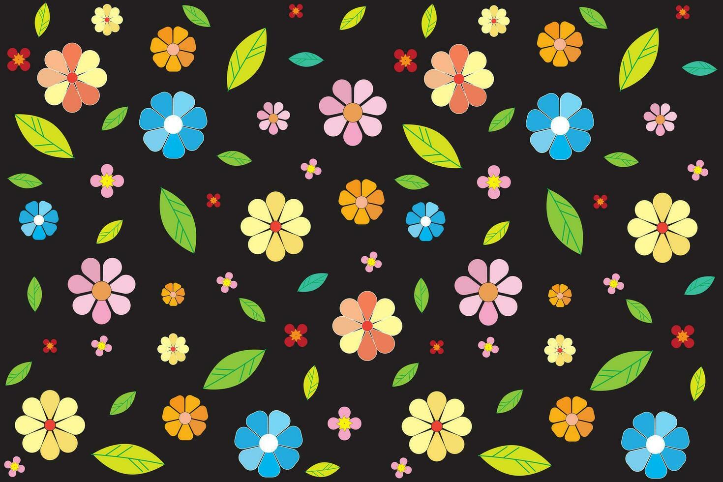 illustration mönster av blomma med blad på svart bakgrund. vektor