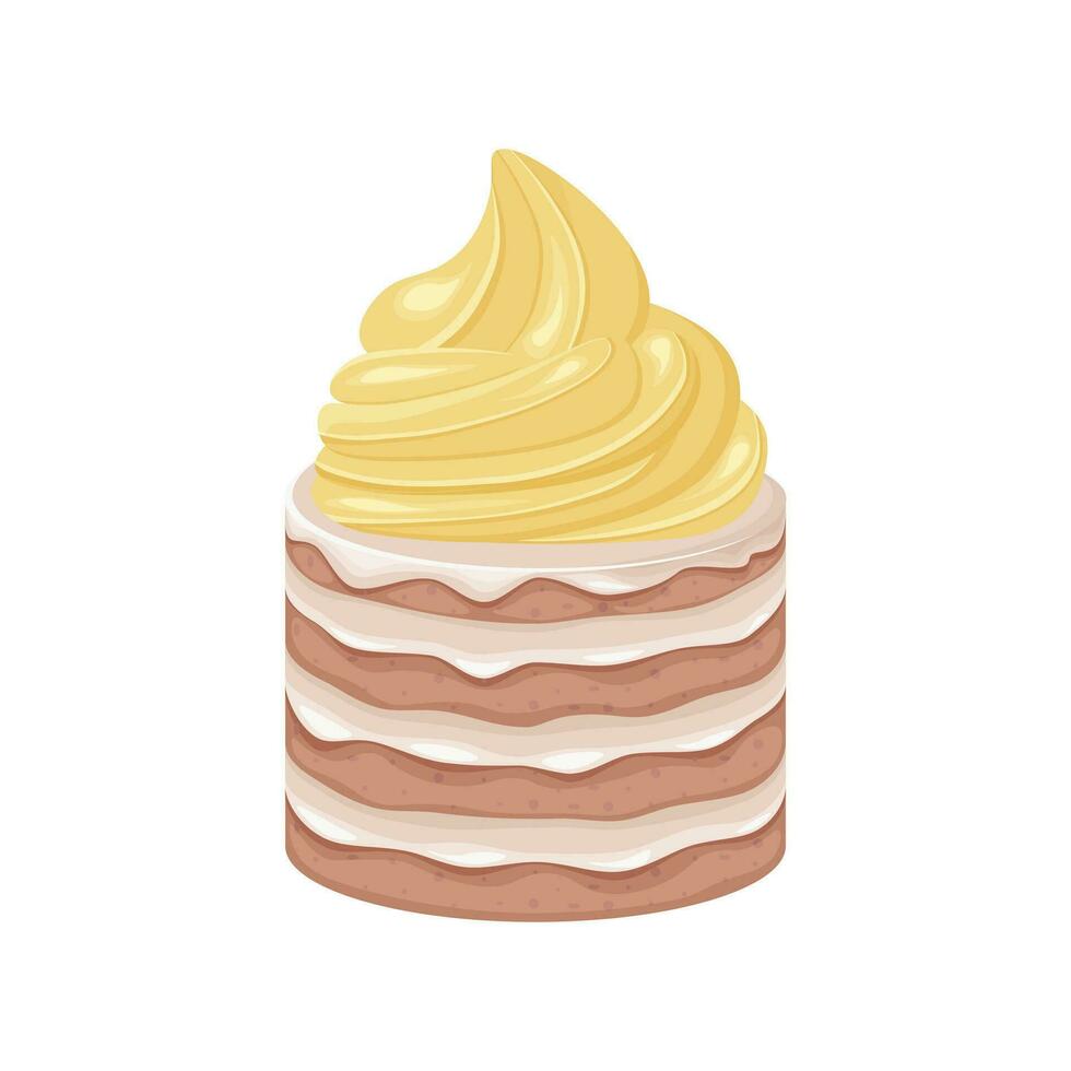 Kuchen. Süss Kuchen mit Vanille Creme. ein Stück von Schwamm Kuchen. Süss Dessert , Vektor Illustration isoliert auf ein Weiß Hintergrund