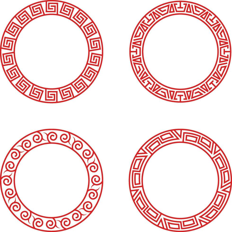 einstellen von rot Chinesisch Kreis rahmen. Vektor Symbol