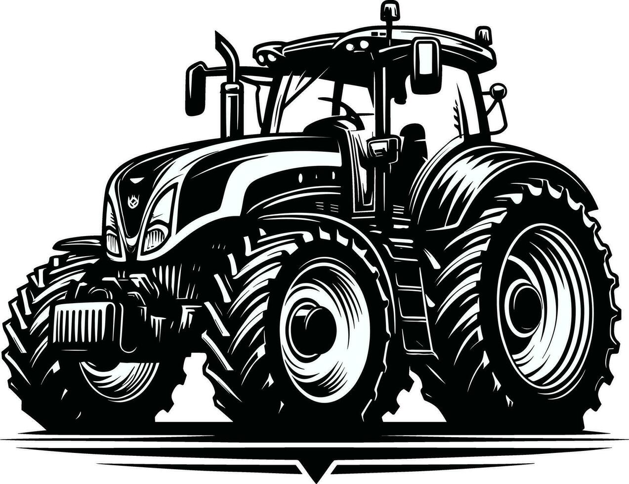 svart och vit traktor silhuett illustration proffs vektor