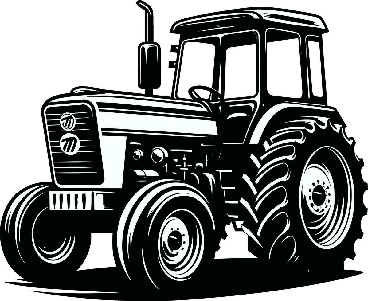 svart och vit traktor silhuett illustration proffs vektor
