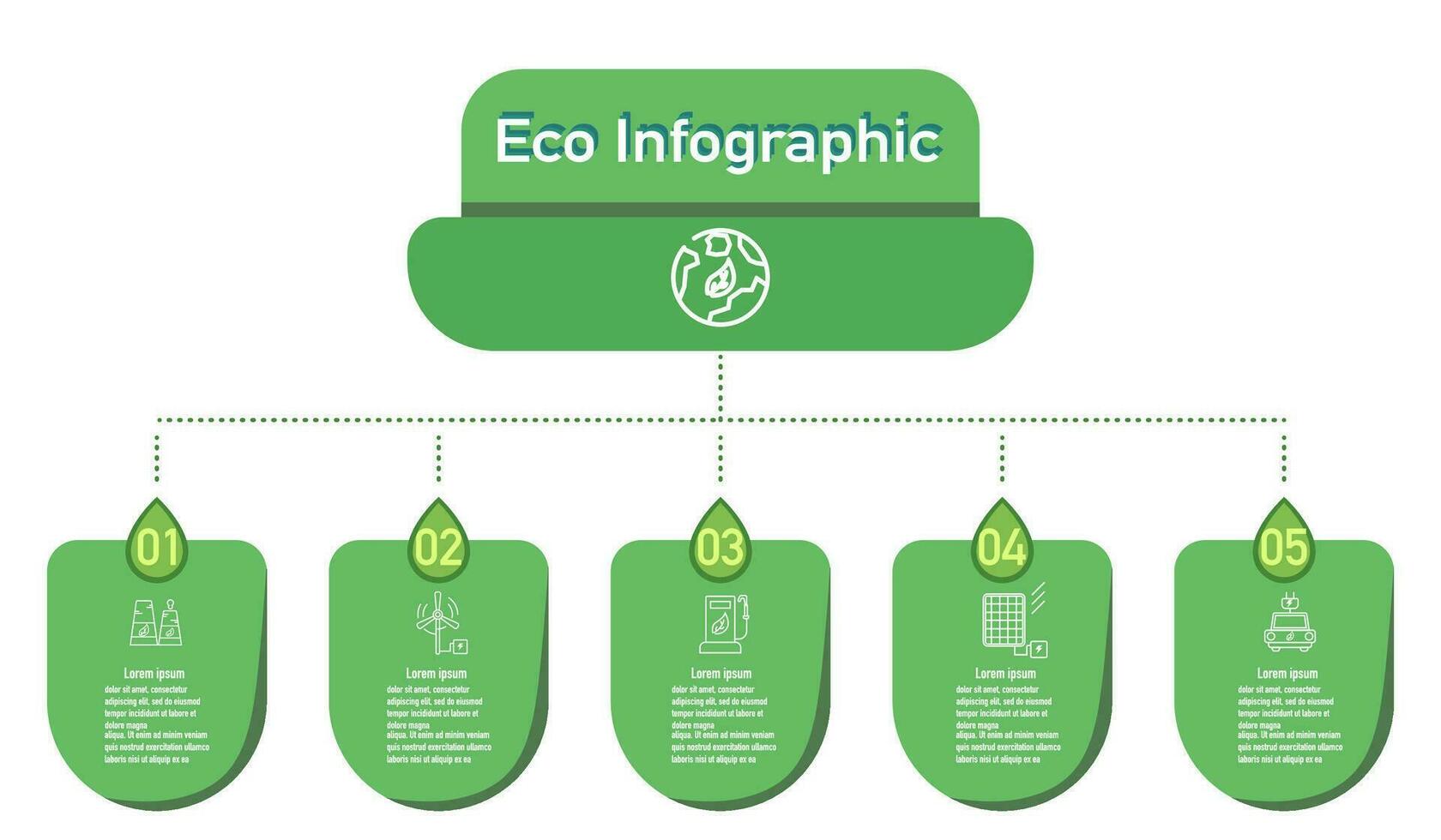 infographic förnybar energi mall för energi konsumtion hållbar information presentation. vektor element steg eco grön arbetsflöde diagram. Rapportera planen 5 ämnen