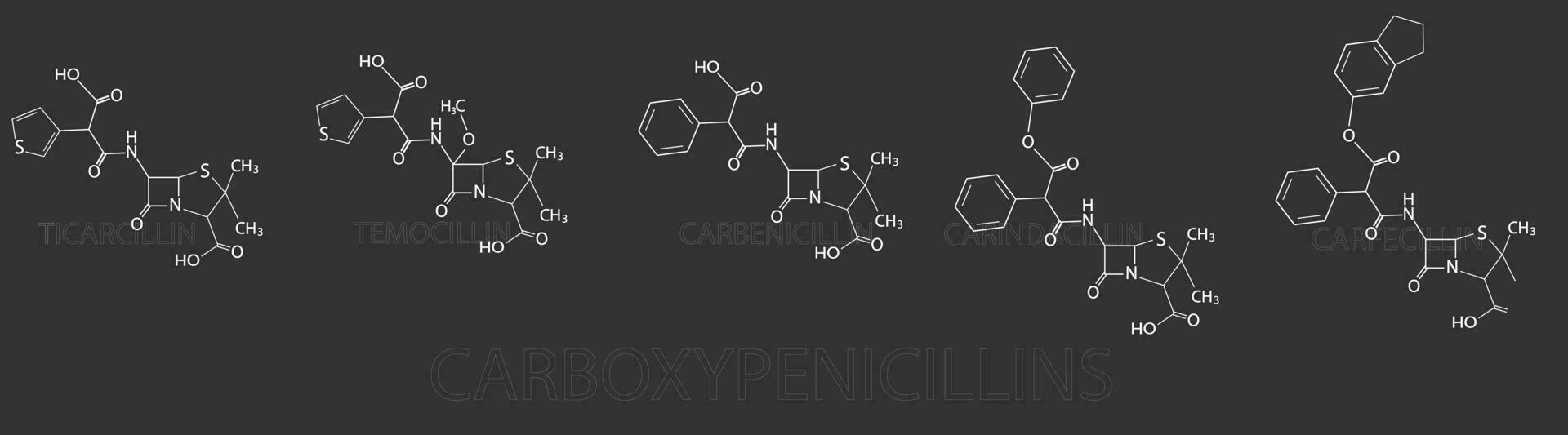 karboxipenicilliner molekyl skelett- kemisk formel vektor