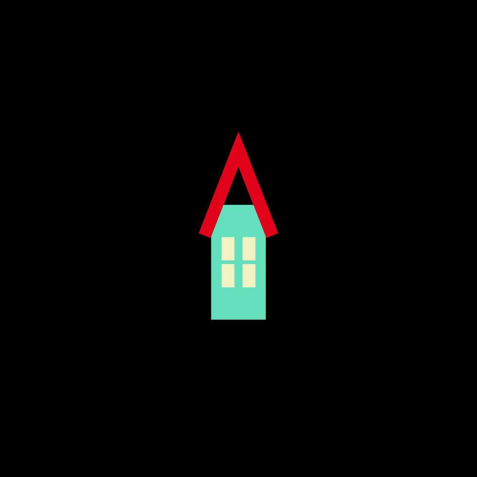 en hus med en röd tak och en grön fönster vektor