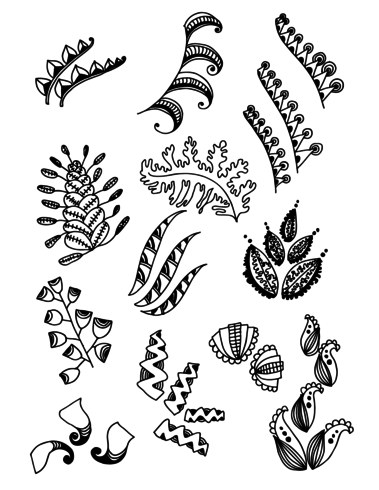 Set of Doodle Leaves hand rita vektor