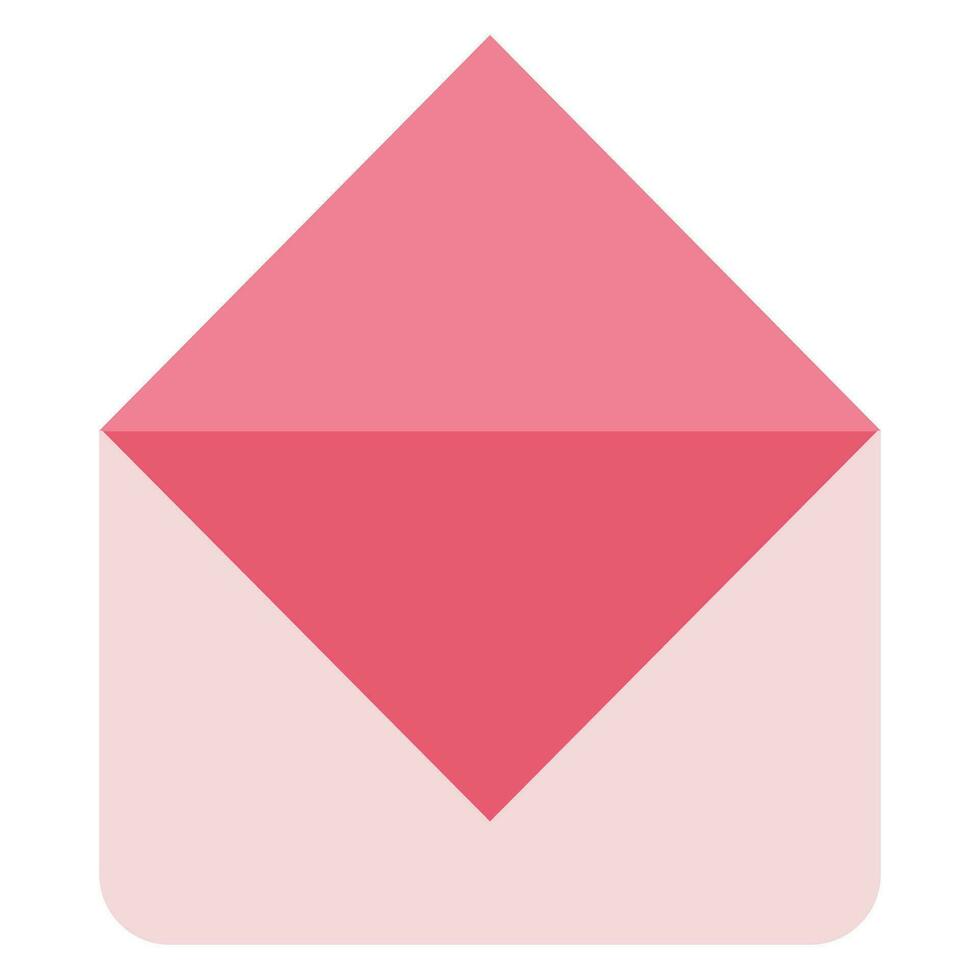 rosa öppnad tom kuvert isolerat på vit bakgrund. vektor platt stil illustration för valentines dag design, söt romantisk grafisk för kort, affisch, skriva ut klistermärke packa, kärlek meddelande app.
