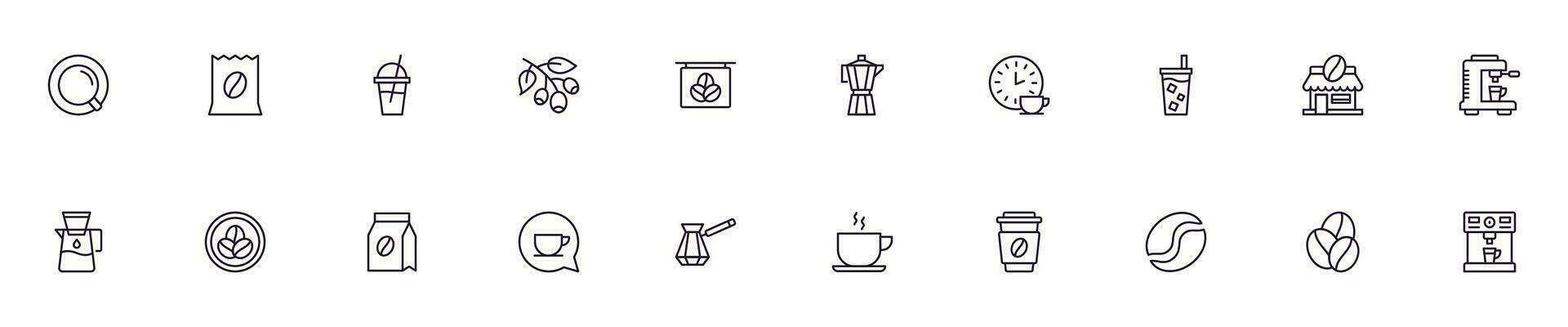 Kaffee Konzept. Kaffee Linie Symbol Satz. Sammlung von Vektor Zeichen im modisch eben Stil zum Netz Websites, Internet Geschäfte und Shops, Bücher und Flyer. Prämie Qualität Symbole isoliert auf Weiß Hintergrund