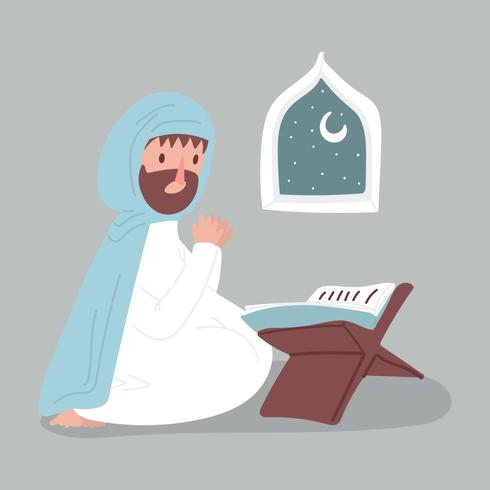 Mann, der mit einem Quran betet vektor