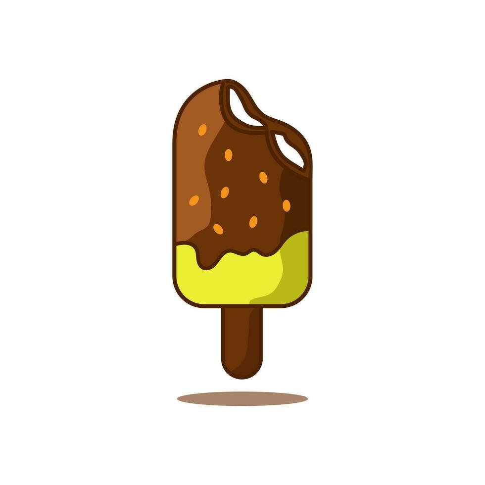 Illustration von Schokolade Eis Sahne beißt, auf ein Weiß Hintergrund. Vektor eben Linie Symbol, geeignet zum Comics, Karikatur Illustration, T-Shirt.