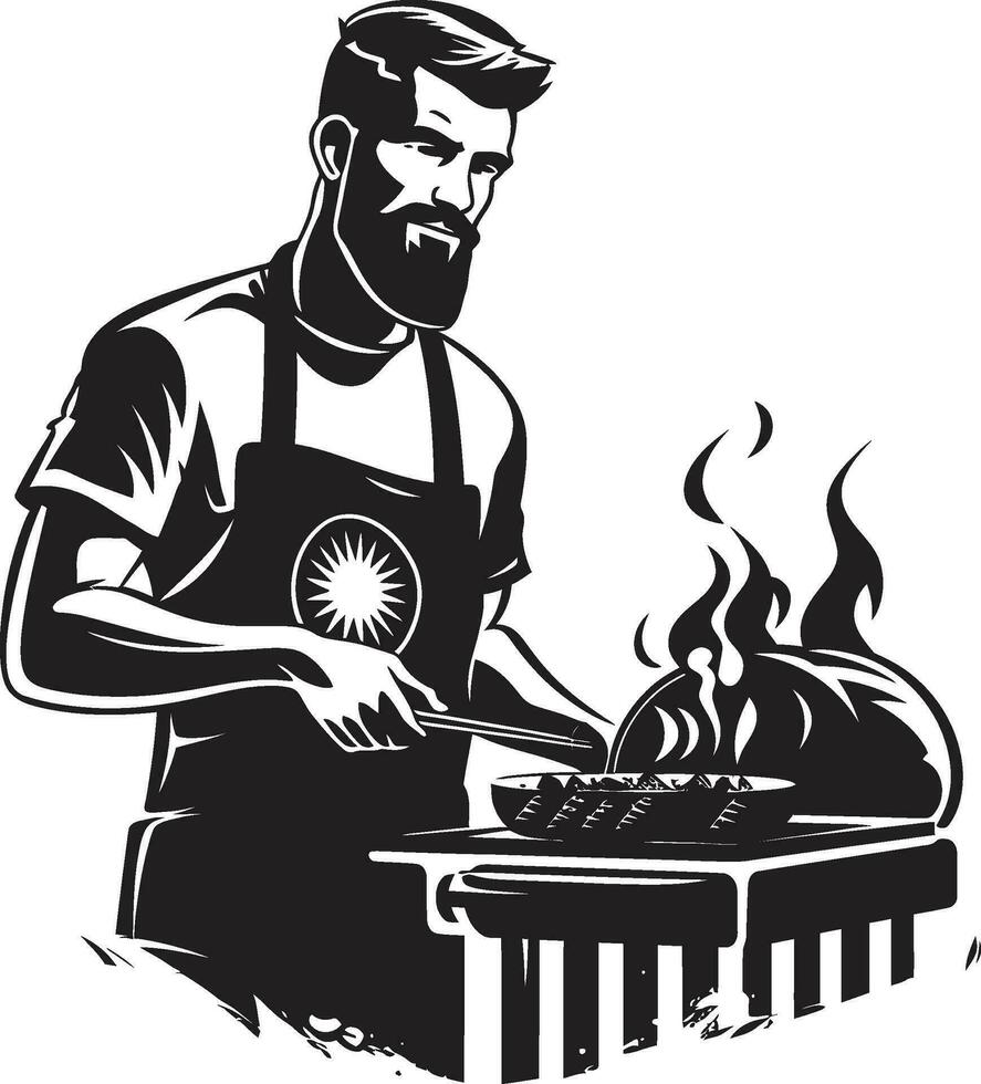 Vektor Rauch Serenade Mann Grill Symbol Flamme Schmiede schwarz Vektor Grill Design