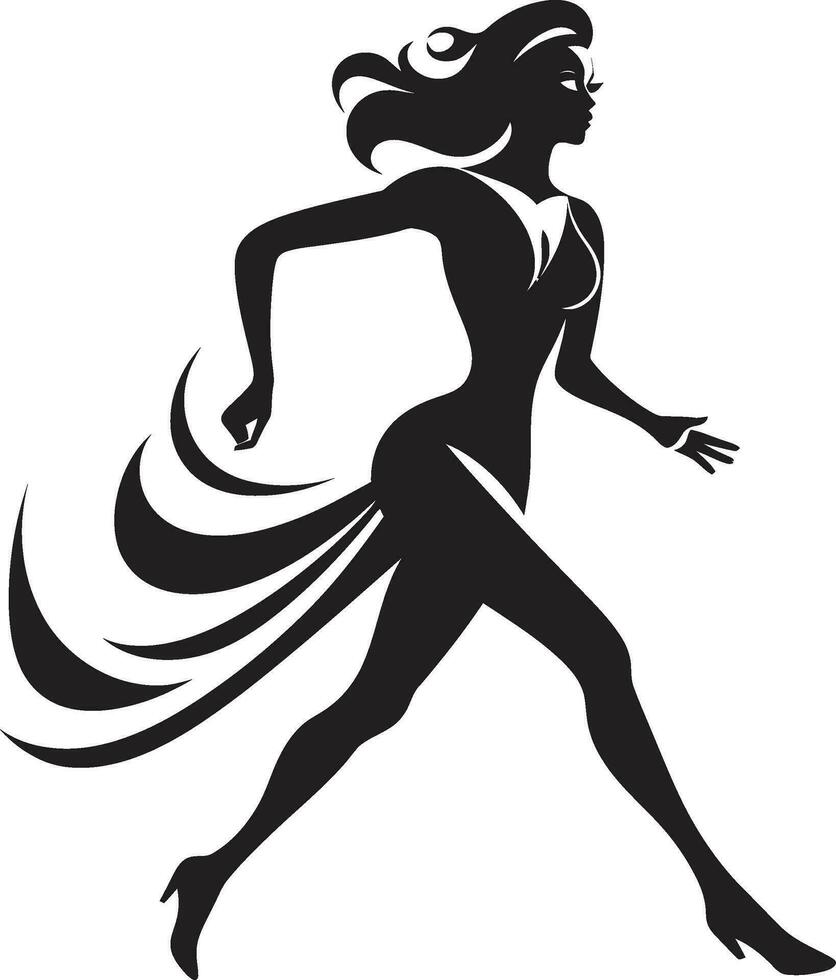 dynamisch Weiblichkeit schwarz Vektor Laufen Frau Symbol ermächtigt Schritte Vektor Symbol von ein schwarz Frau Laufen