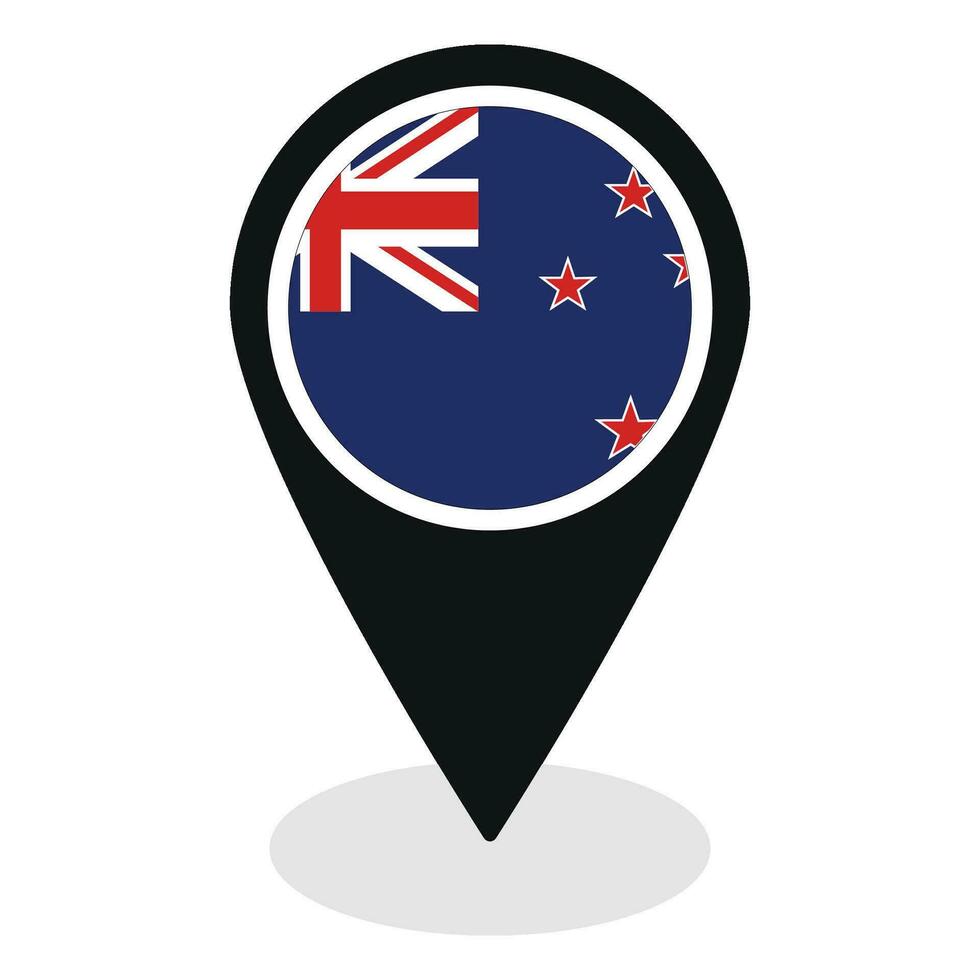 Neu Neuseeland Flagge auf Karte punktgenau Symbol isoliert. Flagge von Neu Neuseeland vektor