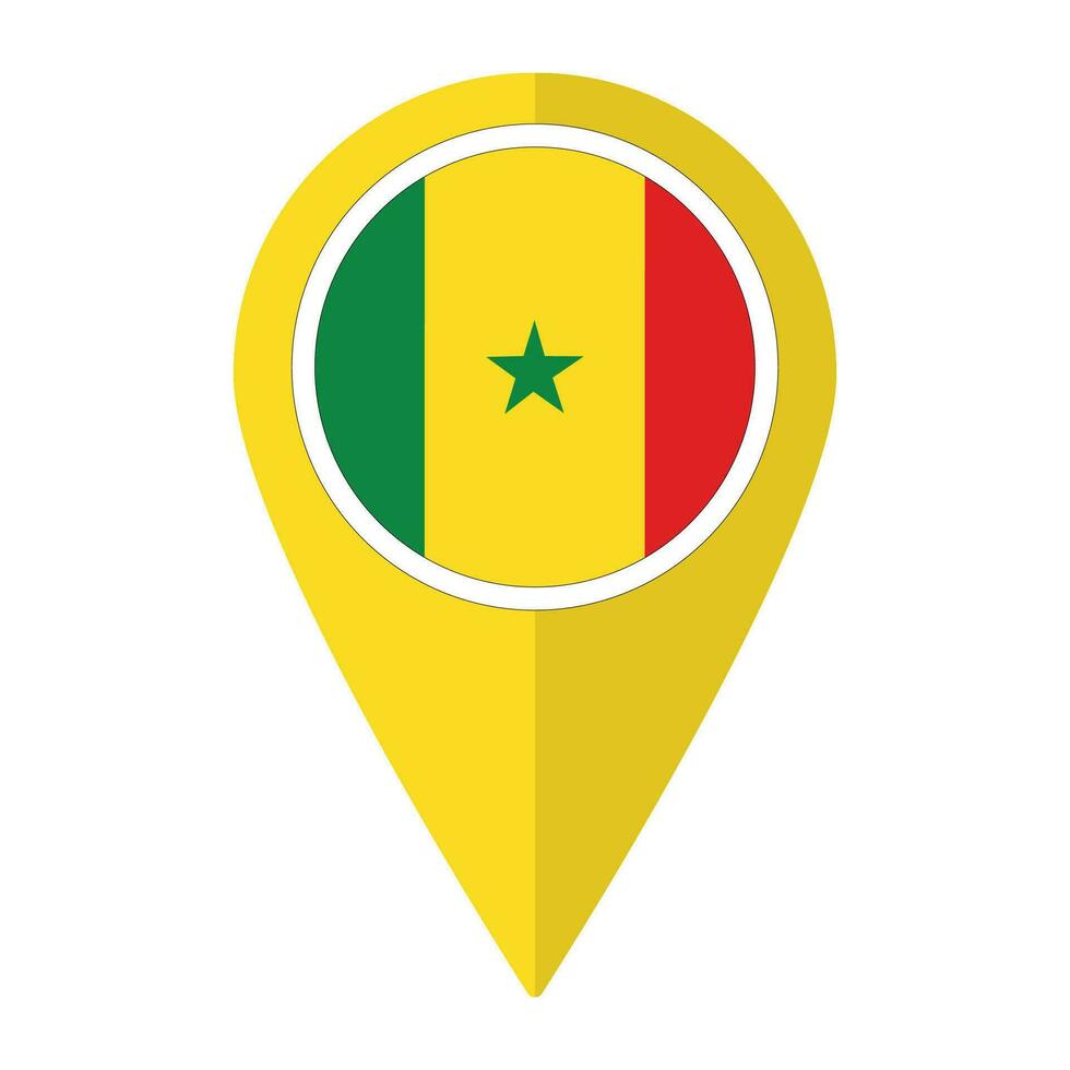 Senegal Flagge auf Karte punktgenau Symbol isoliert. Flagge von Senegal vektor