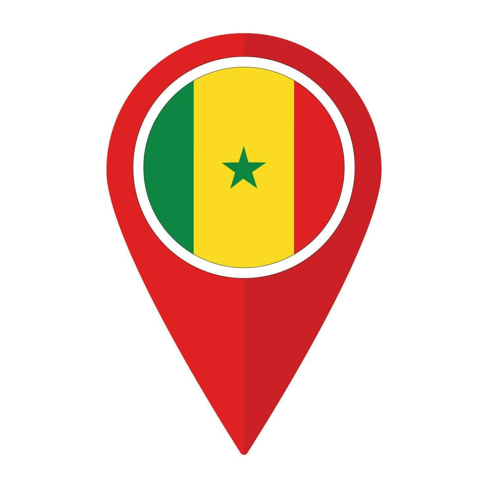 Senegal Flagge auf Karte punktgenau Symbol isoliert. Flagge von Senegal vektor
