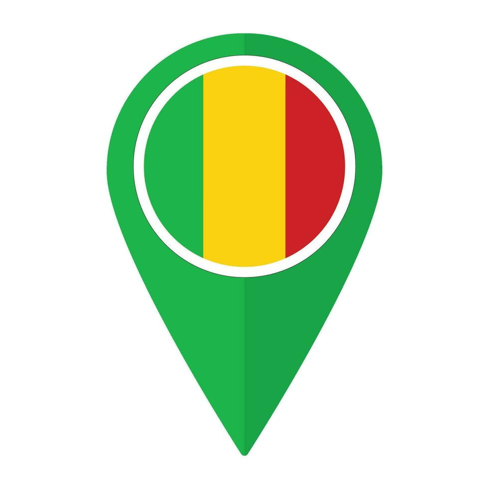 Mali Flagge auf Karte punktgenau Symbol isoliert. Flagge von Mali vektor