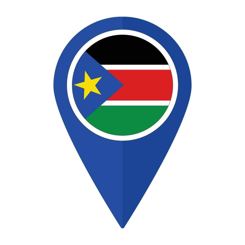 Süd Sudan Flagge auf Karte punktgenau Symbol isoliert. Flagge von Süd Sudan vektor