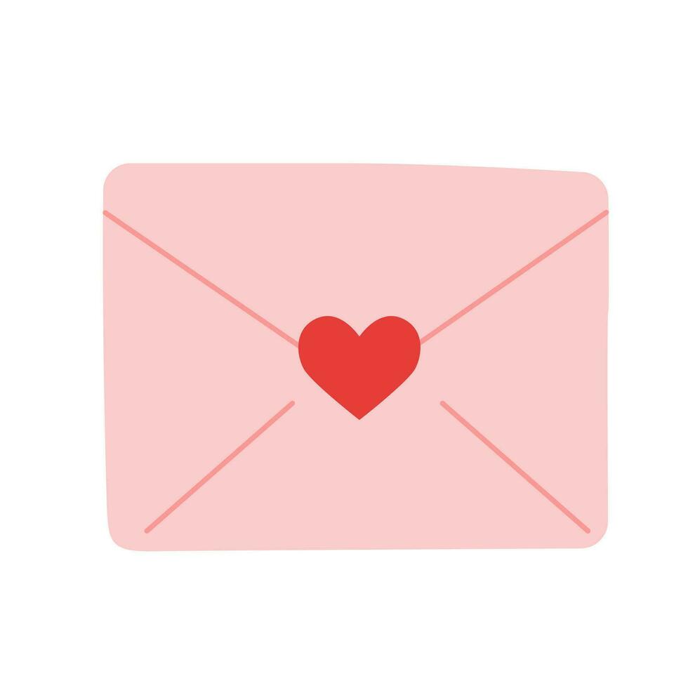 Lycklig hjärtans dag. kuvert med en röd hjärta på en vit bakgrund. vektor illustration