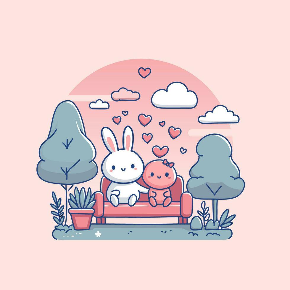 Vektor Illustration süß Paar Tier Charakter Hase zum Valentinsgrüße Tag Liebe Herz