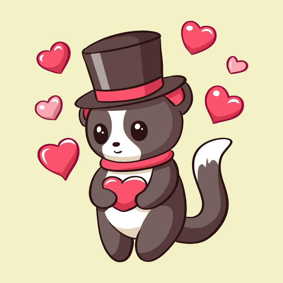 Vektor Illustration süß Katze mit Hut zum Valentinsgrüße Tag Liebe Herz