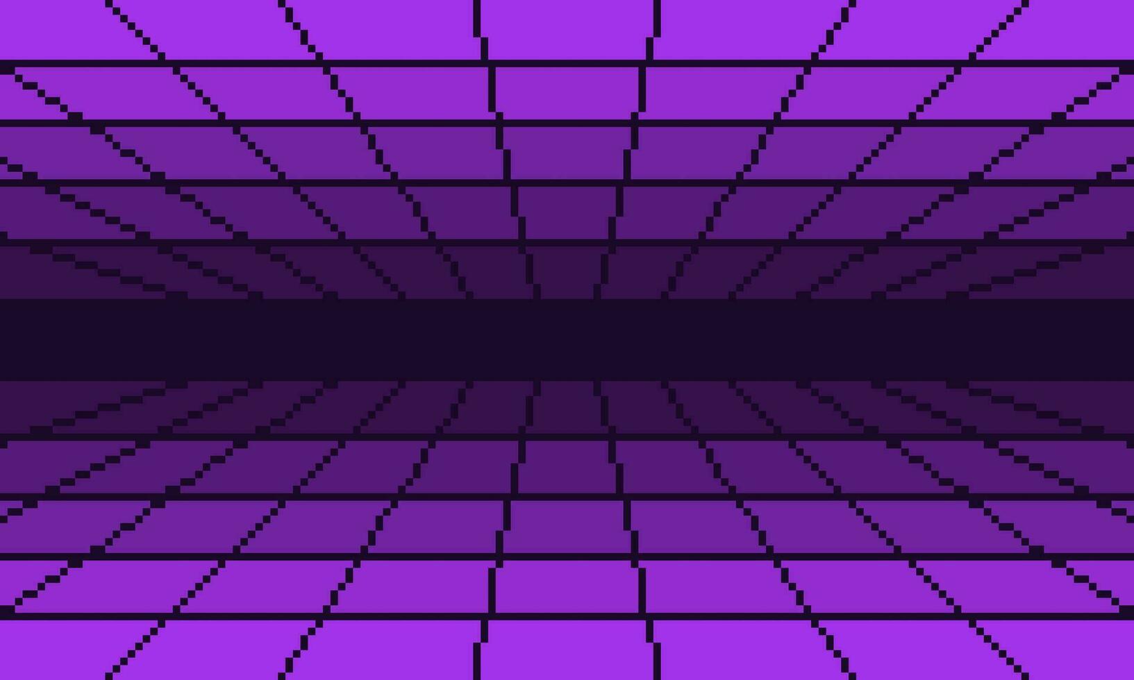 pixel lila cyber perspektiv maska tunnel bakgrund. retro digital korridor med techno rutnät rader och ändlös trogen yta i 80s elektronisk stil med enkel vektor design