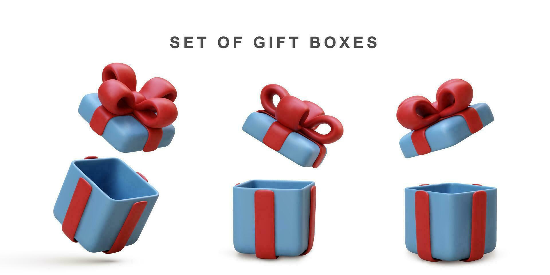 3d realistisk uppsättning av öppen gåva låda. vektor illustration.