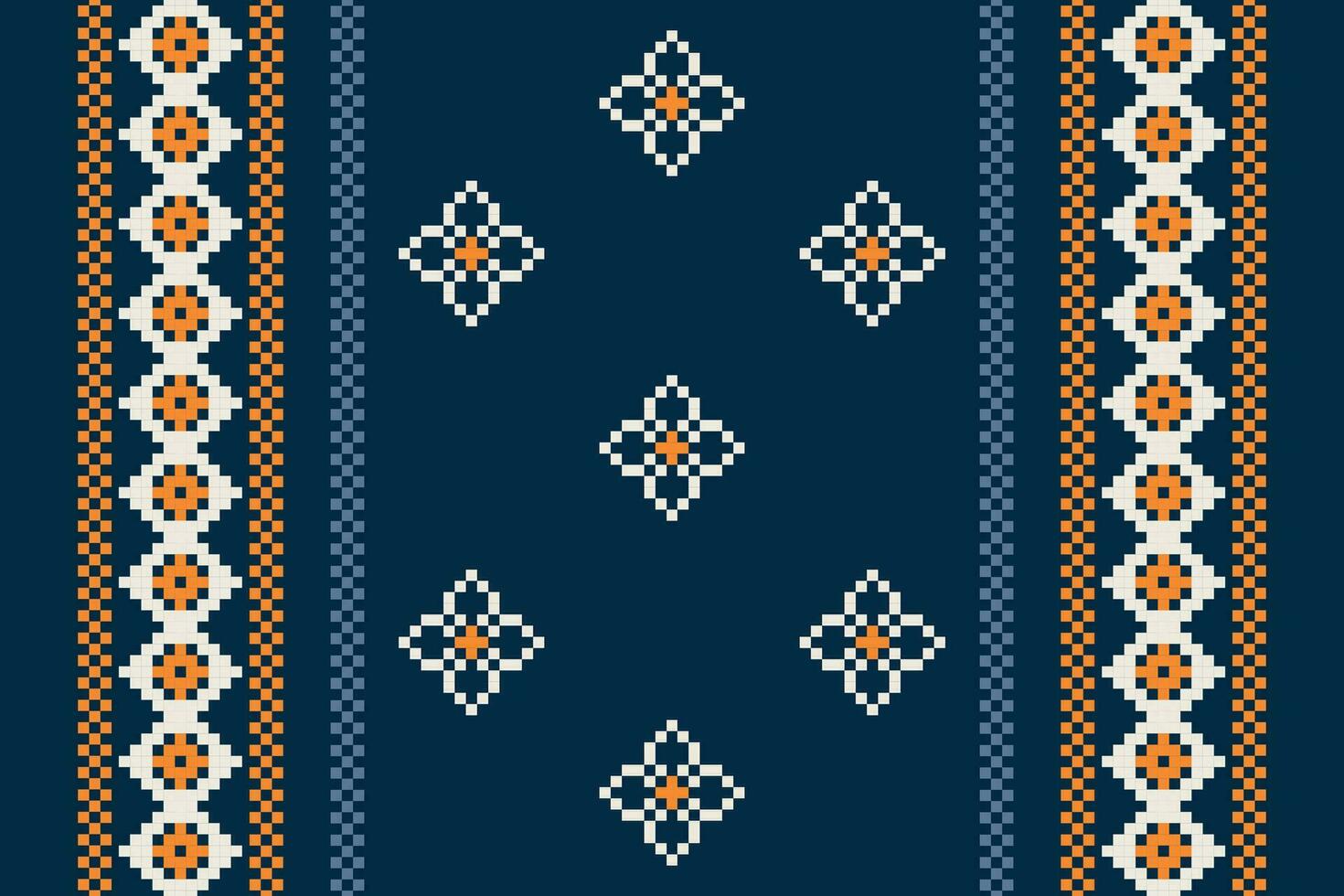 ethnisch geometrisch Stoff Muster Kreuz Stich.ikat Stickerei ethnisch orientalisch Pixel Muster Marine Blau Hintergrund. abstrakt, vektor, illustration. Textur, Kleidung, Schal, Dekoration, Motive, Seide Hintergrund. vektor