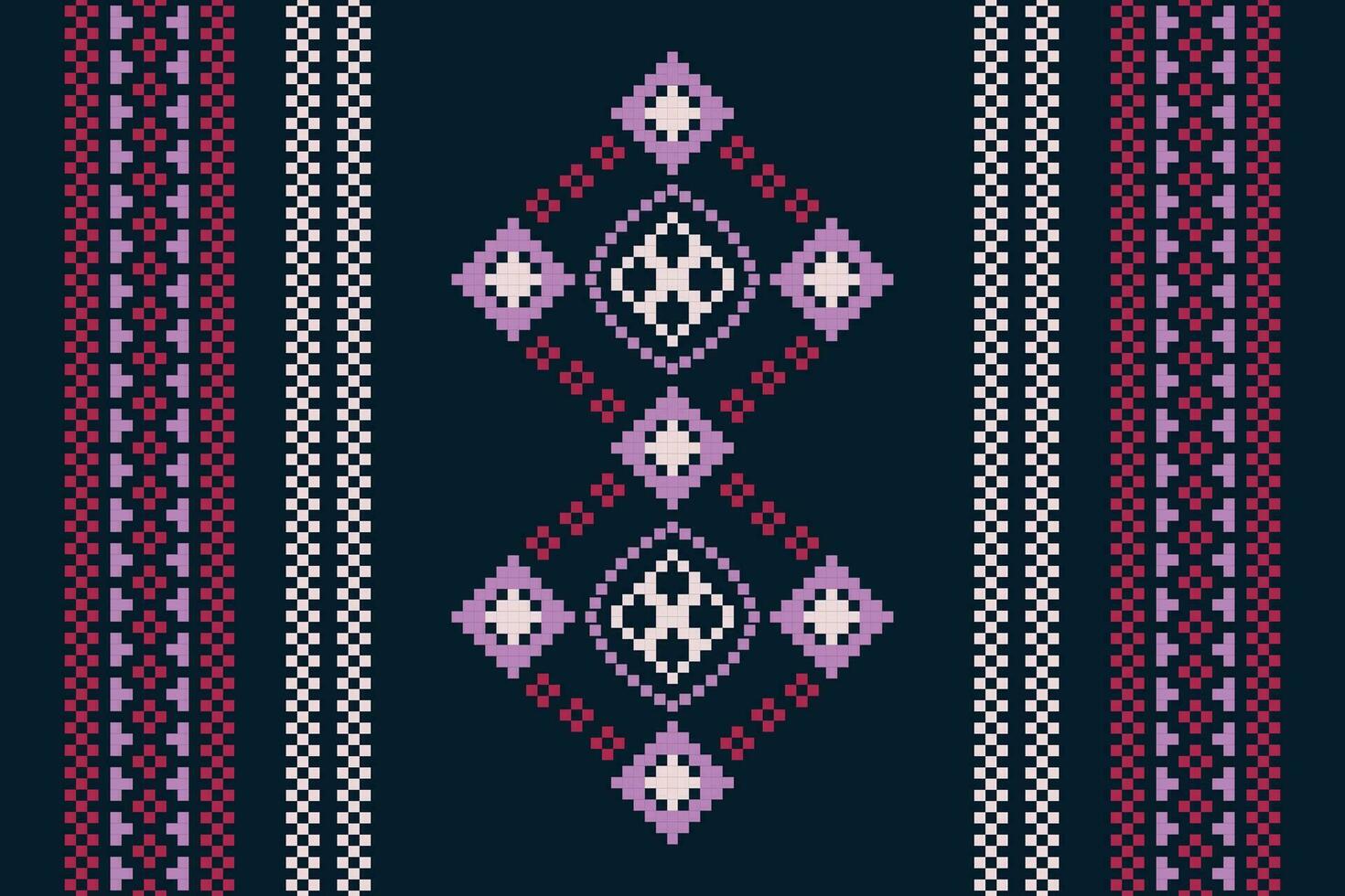 etnisk geometrisk tyg mönster korsa stitch.ikat broderi etnisk orientalisk pixel mönster Marin blå bakgrund. abstrakt, vektor, illustration. textur, kläder, halsduk, dekoration, motiv, siden tapet. vektor