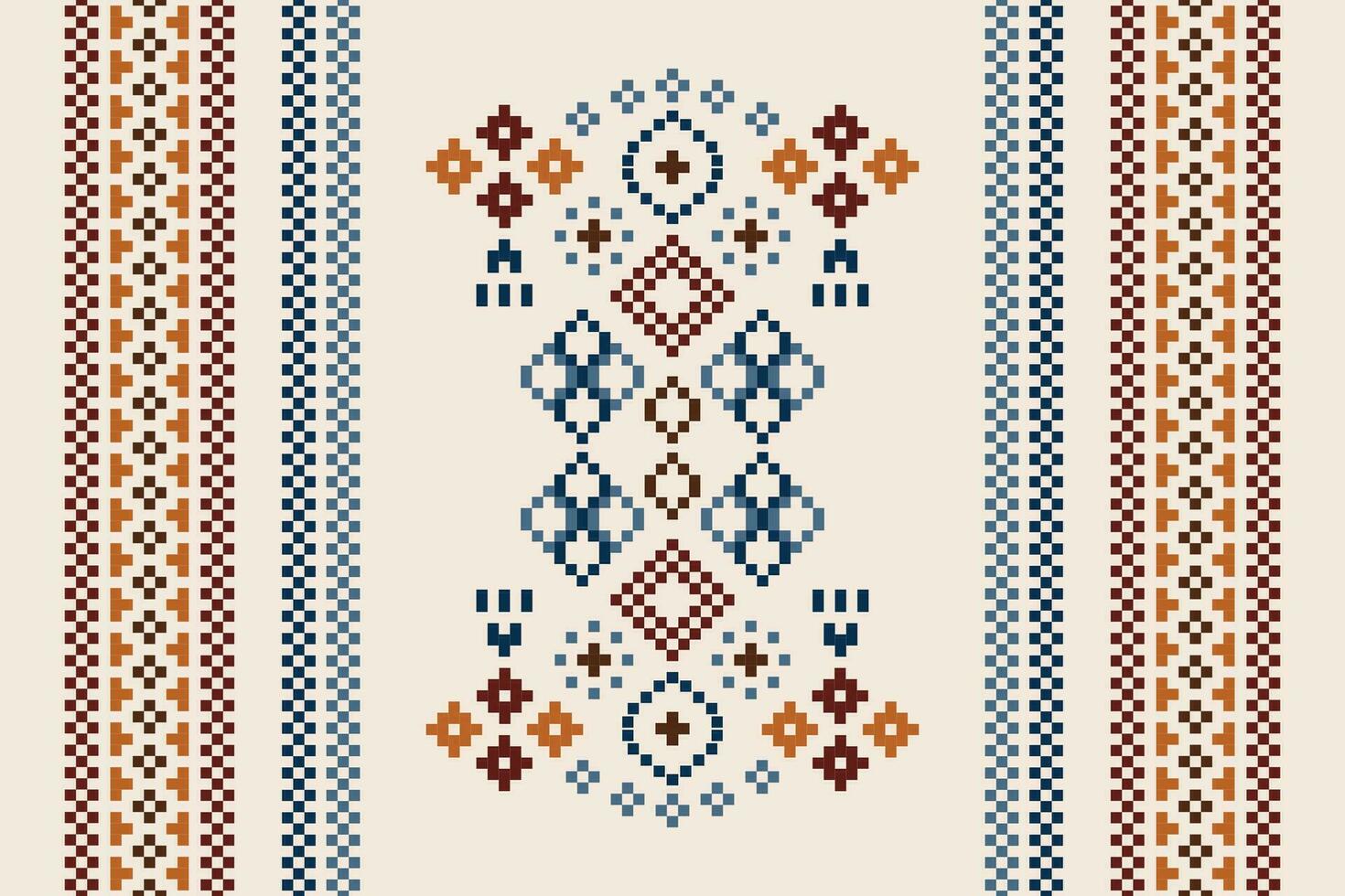 ethnisch geometrisch Stoff Muster Kreuz Stich.ikat Stickerei ethnisch orientalisch Pixel Muster braun Sahne Hintergrund. abstrakt, vektor, illustration. Textur, Kleidung, Rahmen, Motive, Seide Hintergrund. vektor