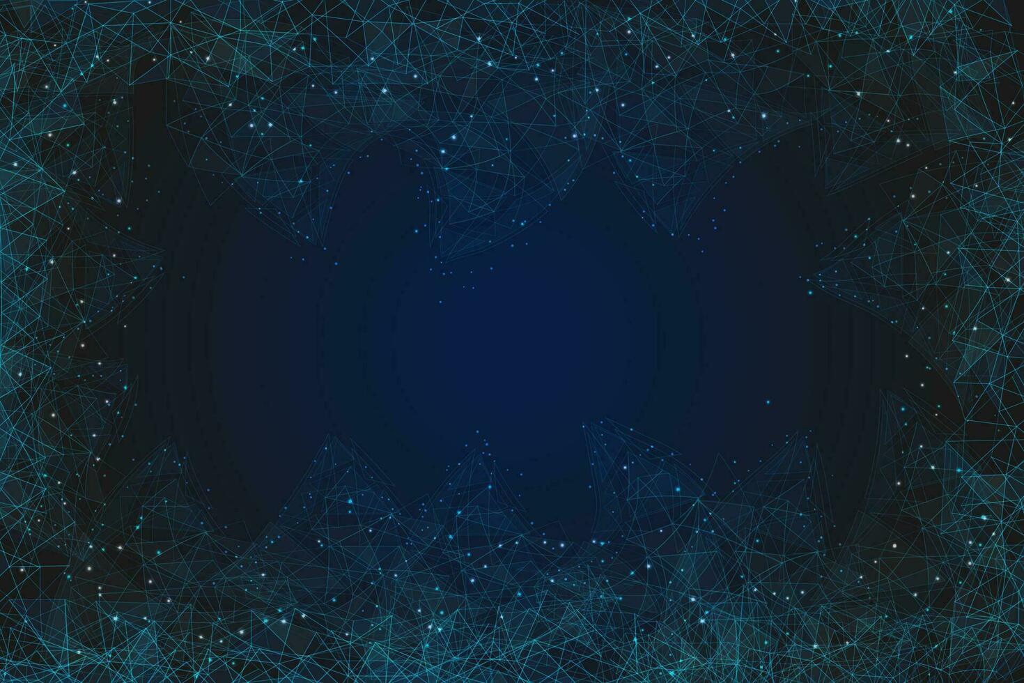 abstrakt blå bakgrund. polygonal låg poly trådmodell illustration utseende tycka om stjärnor i de blask natt himmel i spase eller flygande glas skärvor. digital webb, internet design vektor