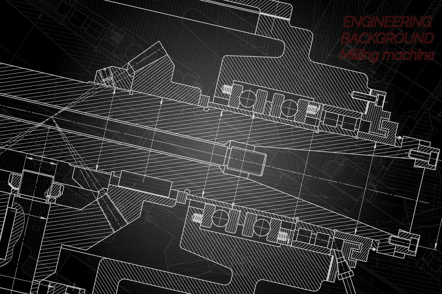 mekanisk teknik ritningar på svart bakgrund. fräsning maskin slända. teknisk design. omslag vektor
