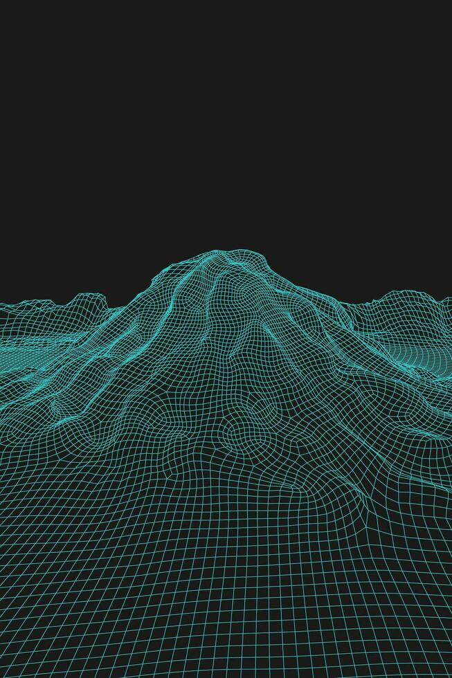 blå abstrakt vektor trådmodell landskap bakgrund. 3d trogen maska berg. 80s retro illustration. cyberrymden teknologi dalar