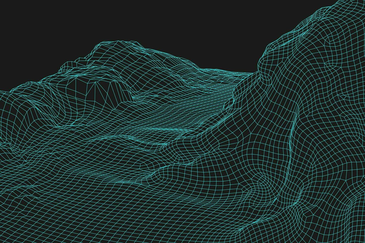 blå abstrakt vektor trådmodell landskap bakgrund. 3d trogen maska berg. 80s retro illustration. cyberrymden teknologi dalar