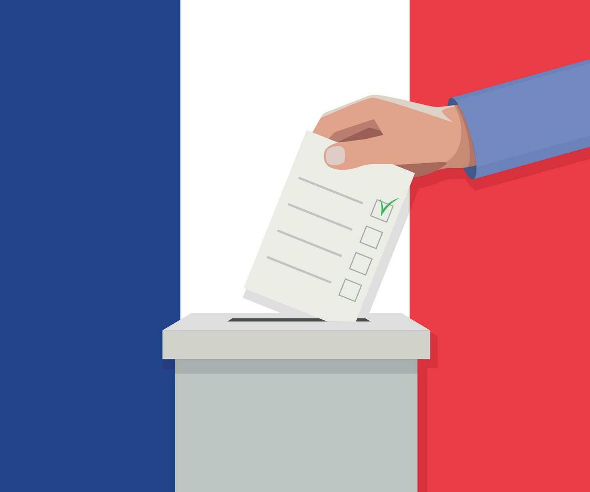 Frankrike val begrepp. hand sätter rösta bulletin vektor