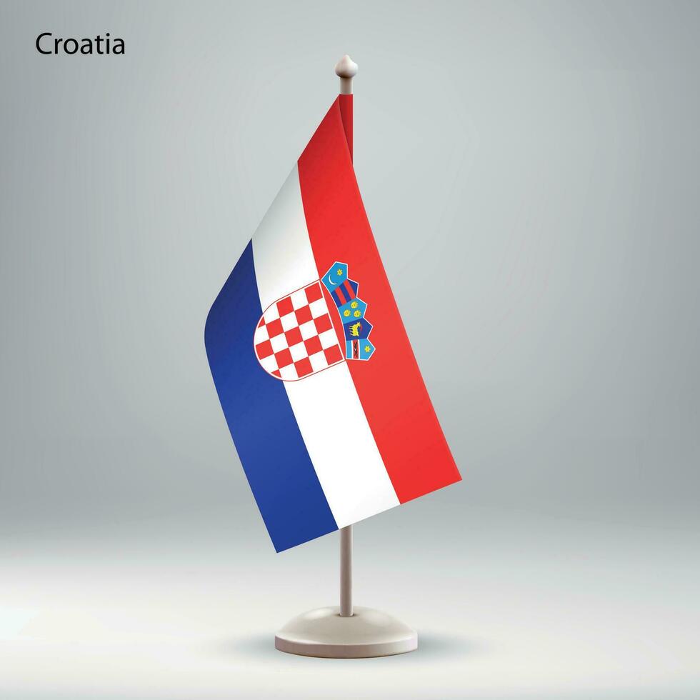 Flagge von Kroatien hängend auf ein Flagge Stand. vektor