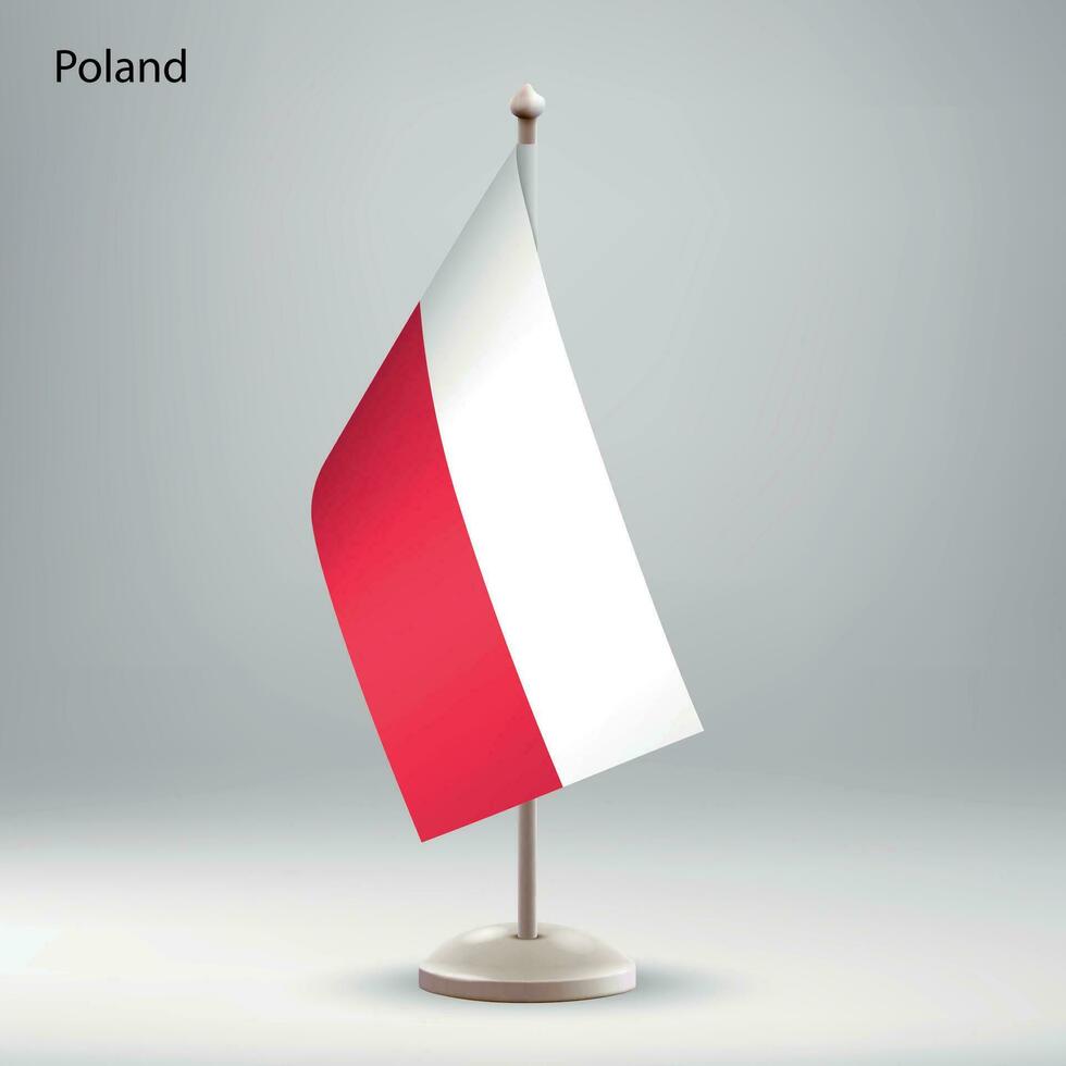 Flagge von Polen hängend auf ein Flagge Stand. vektor