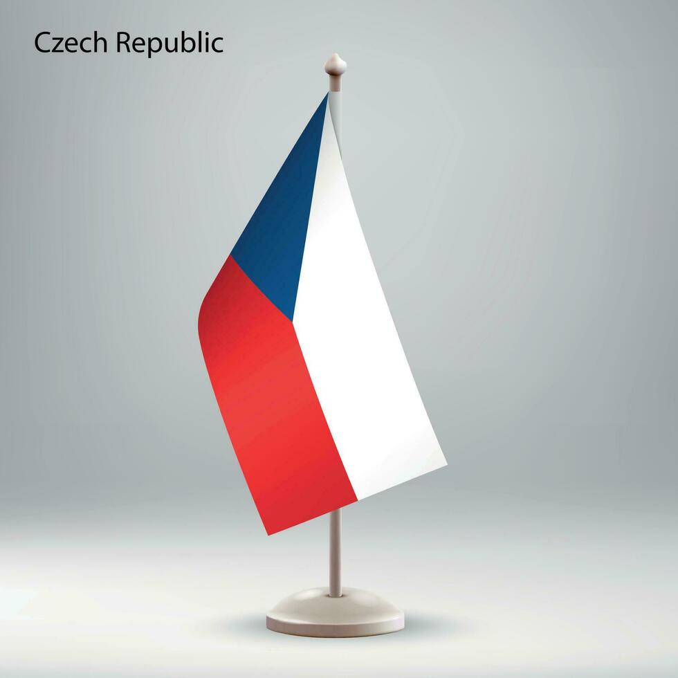 Flagge von Tschechisch Republik hängend auf ein Flagge Stand. vektor