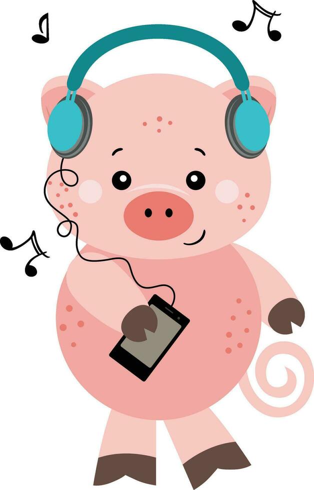 komisch Schwein Hören Musik- mit Kopfhörer vektor