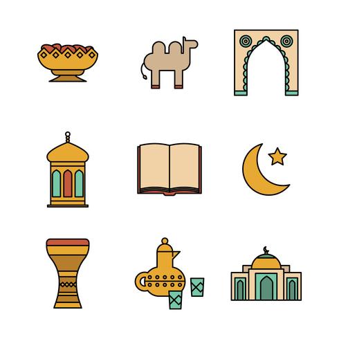 Muslimska skisserade ikoner vektor