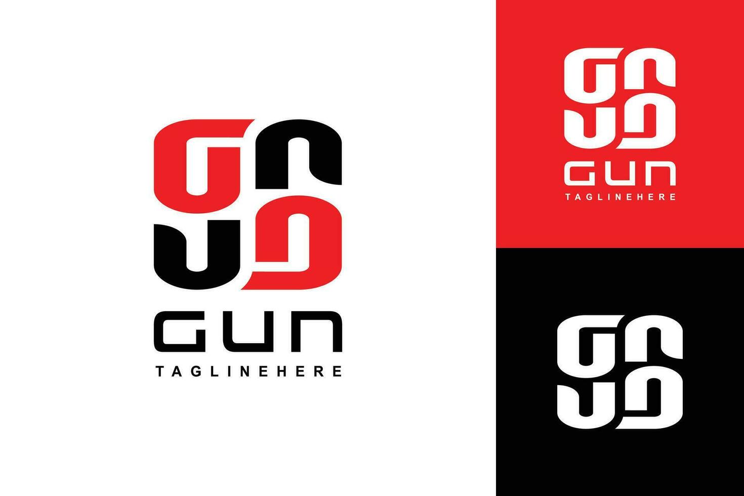 Gewehr Ambigramm Logo Kombination rot und schwarz Farbe Brief Design Vektor Illustration