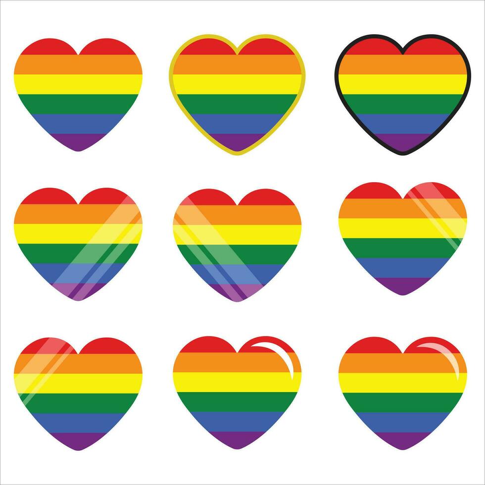 verschiedene Stile von lgbtq Herz Symbol. Stolz Tag Vektor Symbol. Regenbogen Liebe Konzept. Mensch Rechte und Toleranz. lgbt Fröhlich und Lesben Stolz Symbole, Symbol Vorlage. Vektor Illustration isoliert