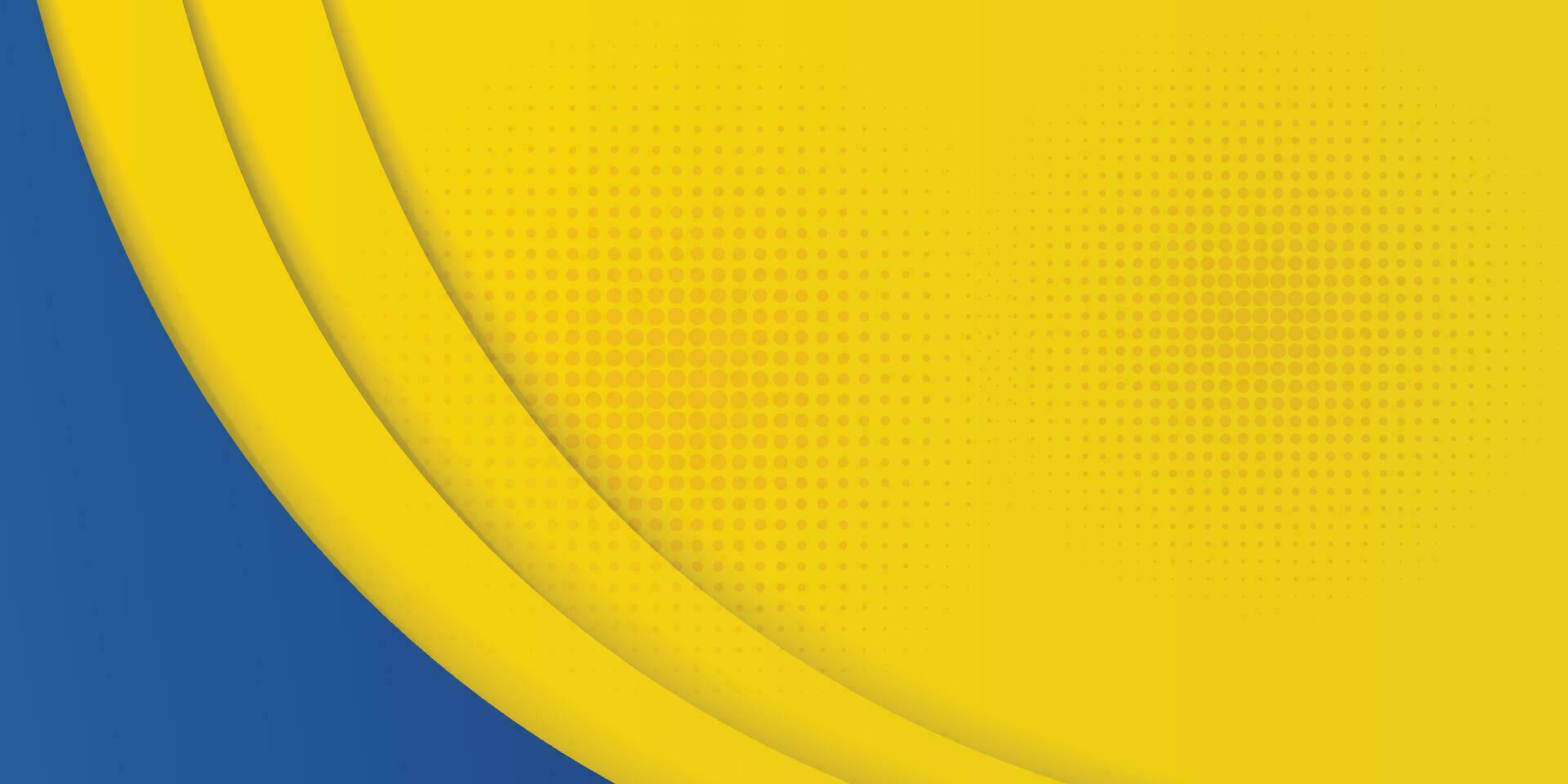 abstrakt gul och blå geometrisk kurva överlappning lager bakgrund med halvton prickar dekoration. modern horisontell baner mall design. kostym för omslag, rubrik, affisch, baner, hemsida, företag vektor