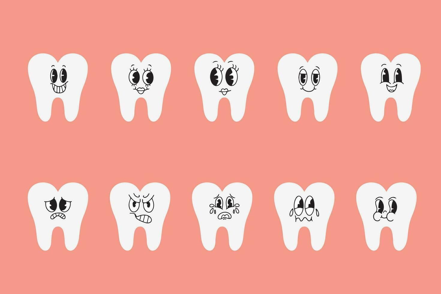 nahtlos Muster mit süß Zähne. Weiß Zähne im kawaii Stil. Dental süß Hintergrund. Illustration zum ein pädiatrisch Zahnarzt Büro, pädiatrisch Zahnheilkunde. Vektor. Vektor Illustration