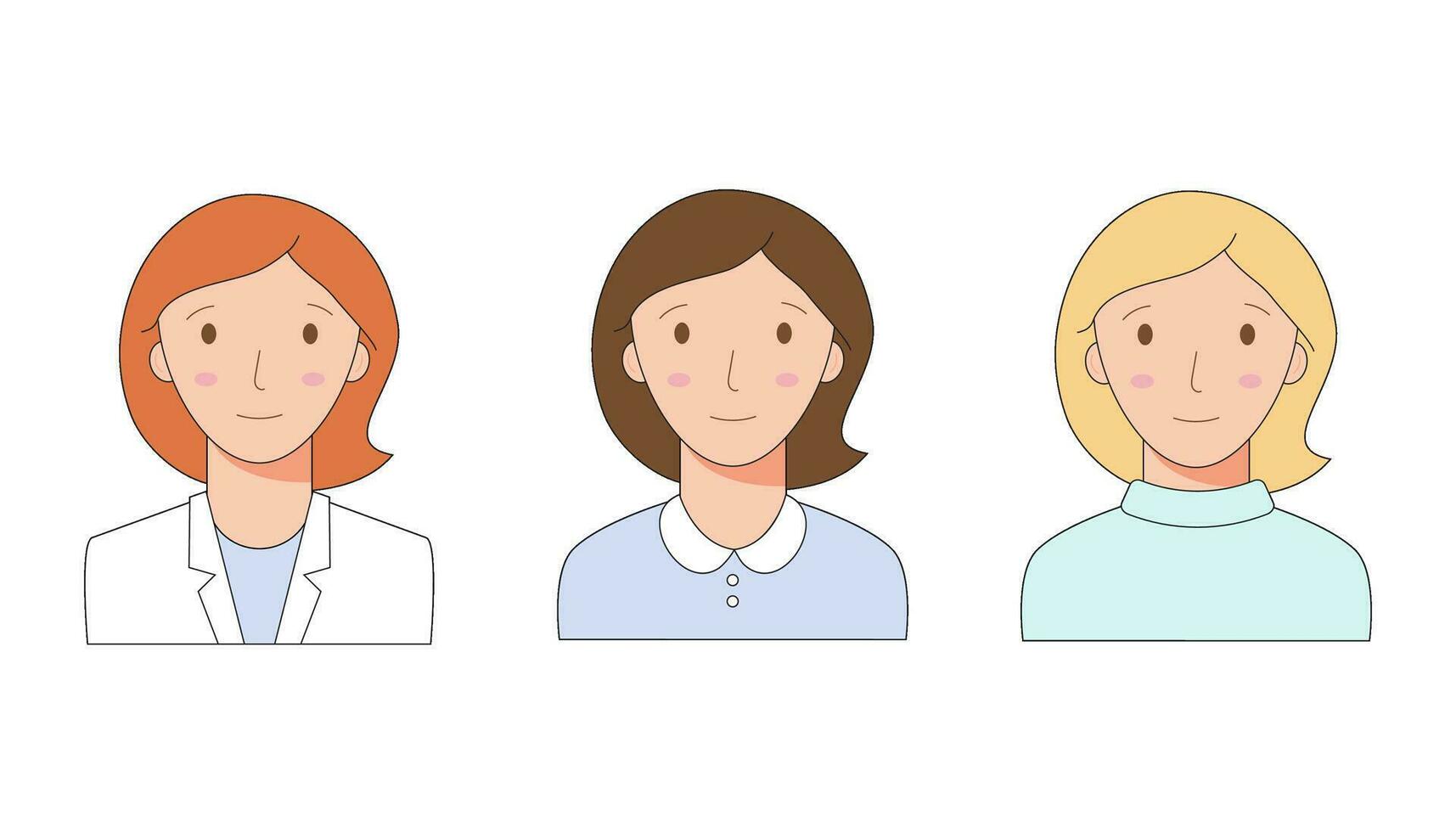 samling av porträtt av kvinnor med rättvis hud och annorlunda hår färger för profil avatarer. porträtt av en leende kvinna vektor