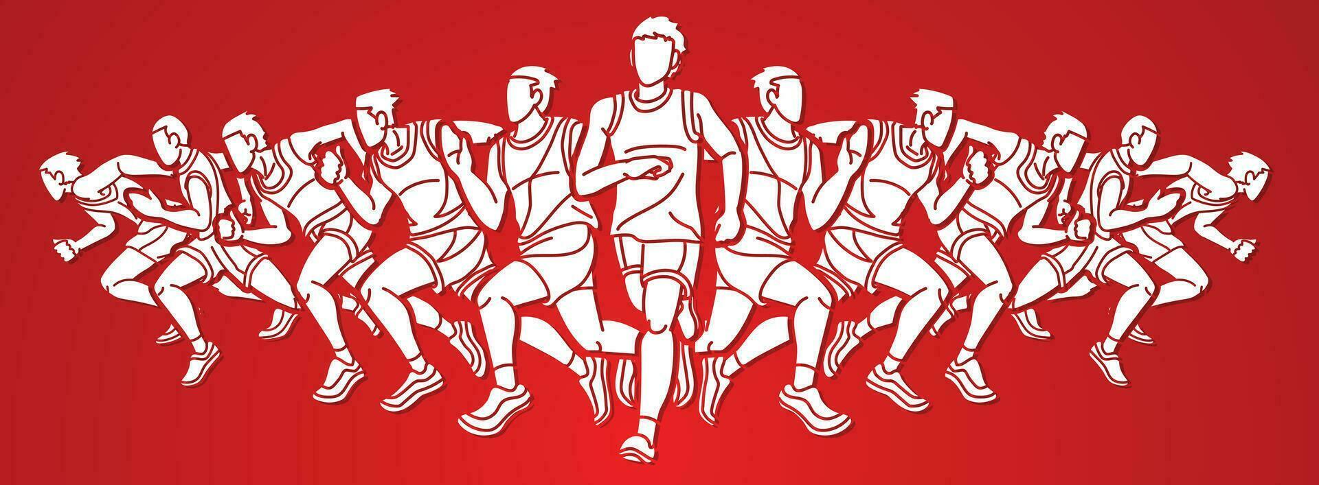 Start löpning män löpare verkan joggning tillsammans tecknad serie sport grafisk vektor