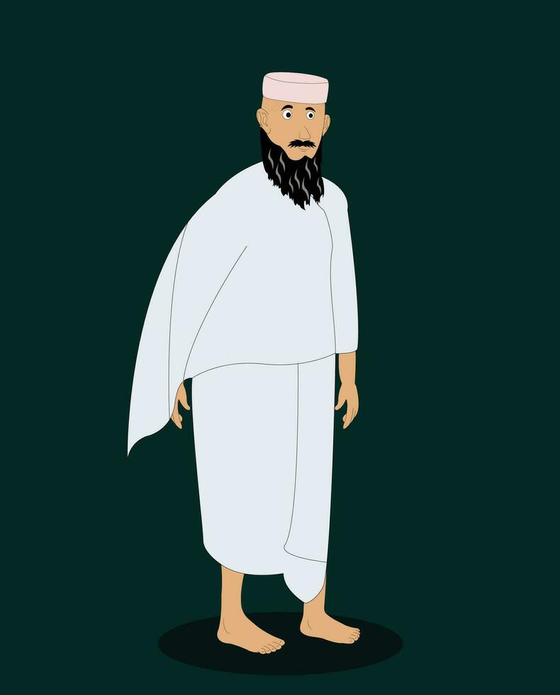 Muslim Mann drei Quartal Aussicht Charakter Design zum Karikatur Animation vektor