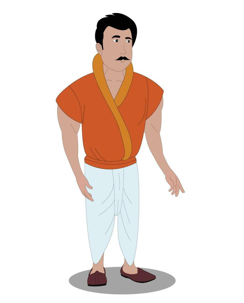indisk kroppsbyggare tre fjärdedel se karaktär design för tecknad serie animering vektor